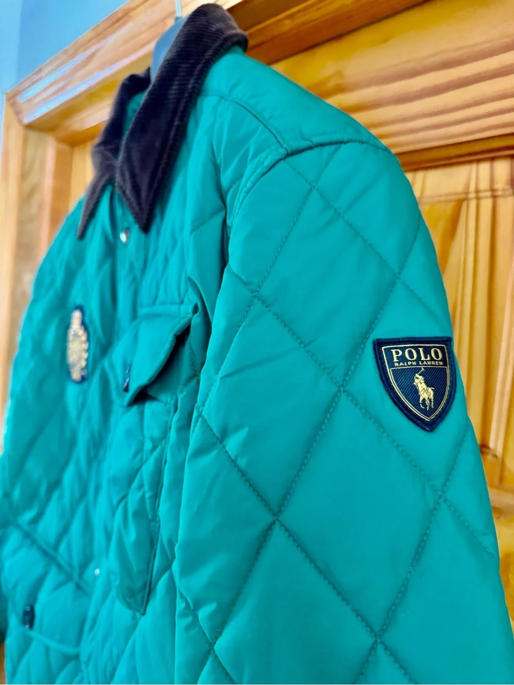 Polo by Ralph Lauren Green Quilted Field Jacket with Brown Corduroy Collar